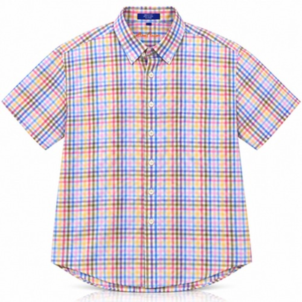 Alan Flusser Shirt Mens XL Pastel Plaid Cotton Short Sleeve Button Down